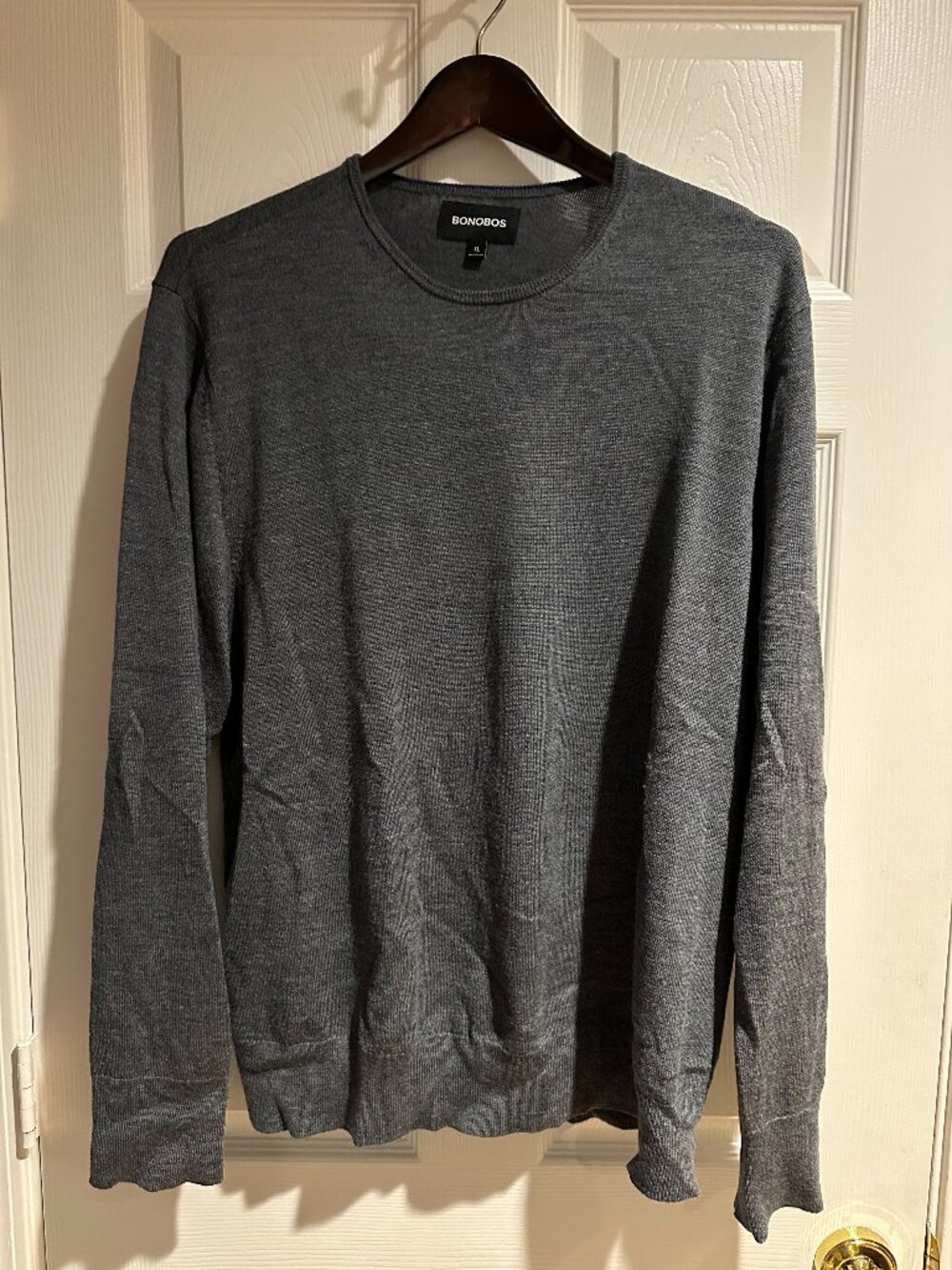 Bonobos Washable Merino Crewneck Sweater – Men’s XL – Grey Heather – 100% Merino